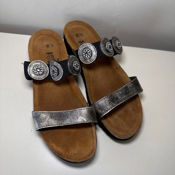 Naot Womens Marissa Sandal Size 38 7 Silver Pewter Leather Low Wedge Slide Shoe - Picture 4 of 11